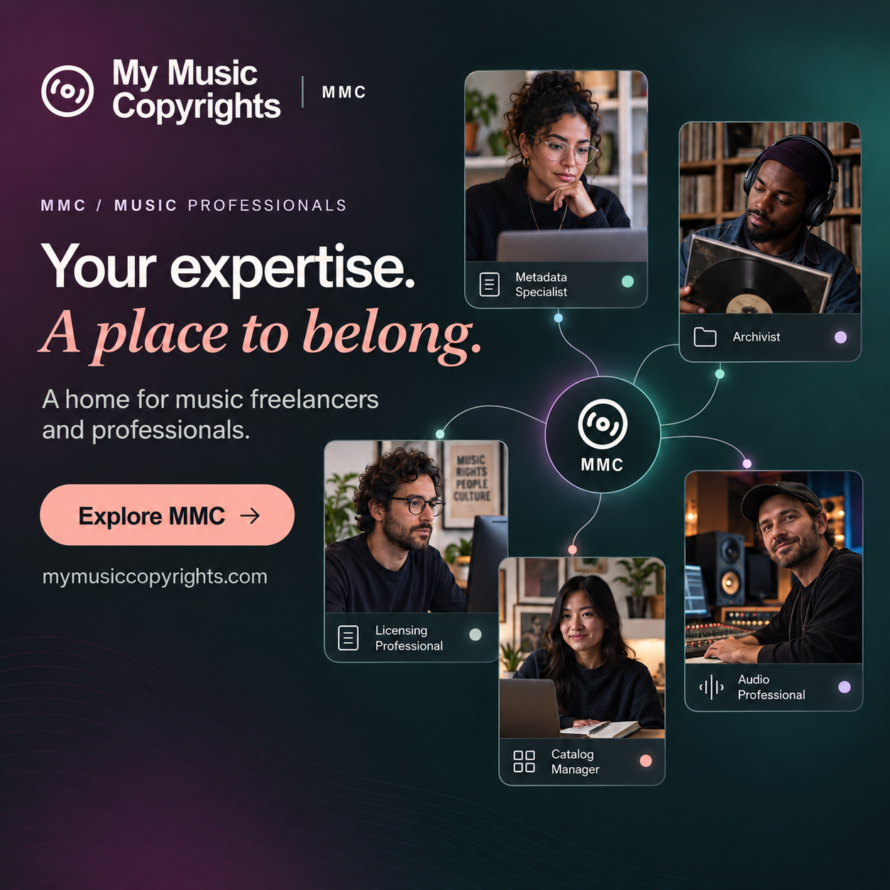 Your expertise. A place to belong. Illustrative metadata, licensing, archiving, audio and catalog professionals connect around MMC.
